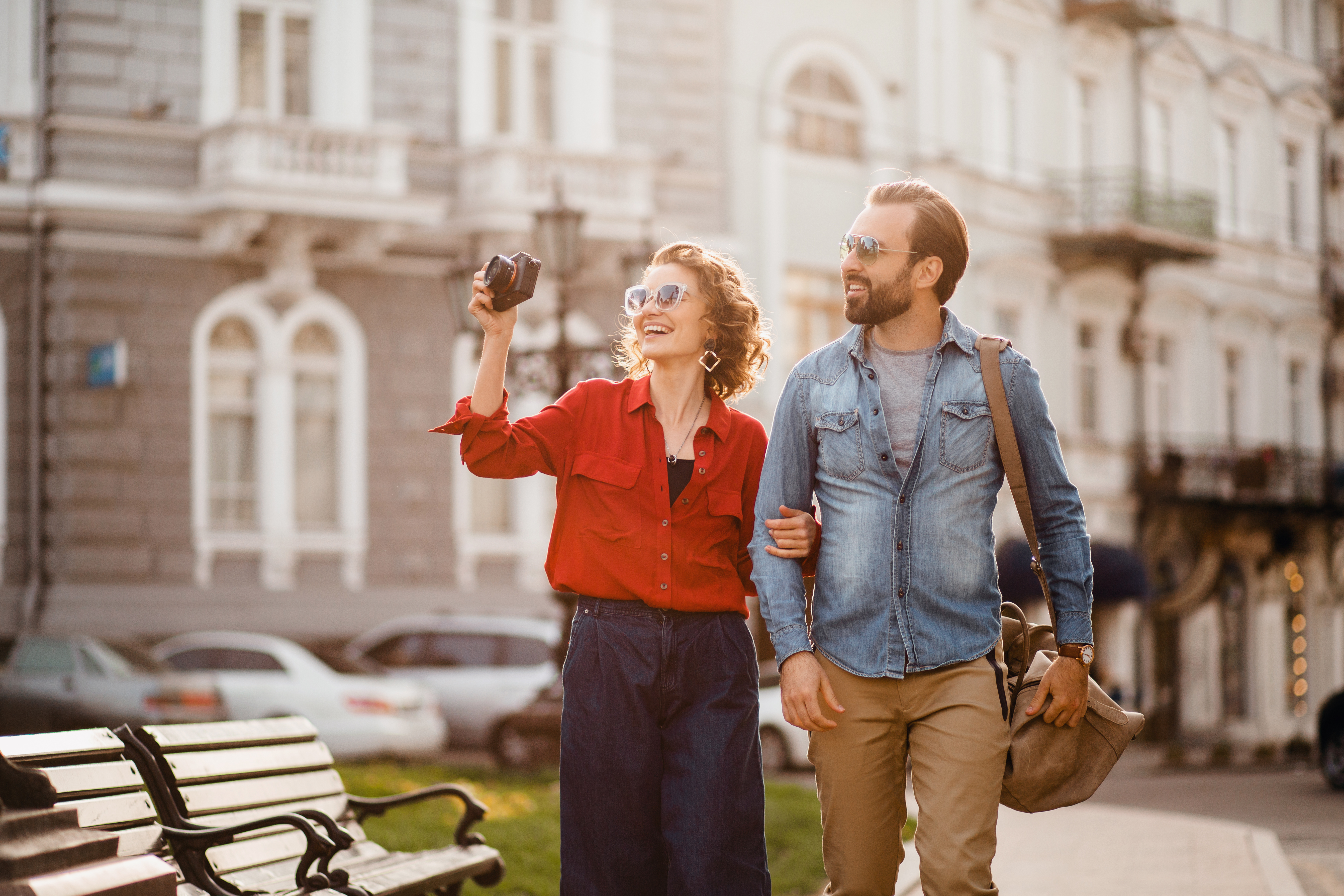 stylish couple explore the city
